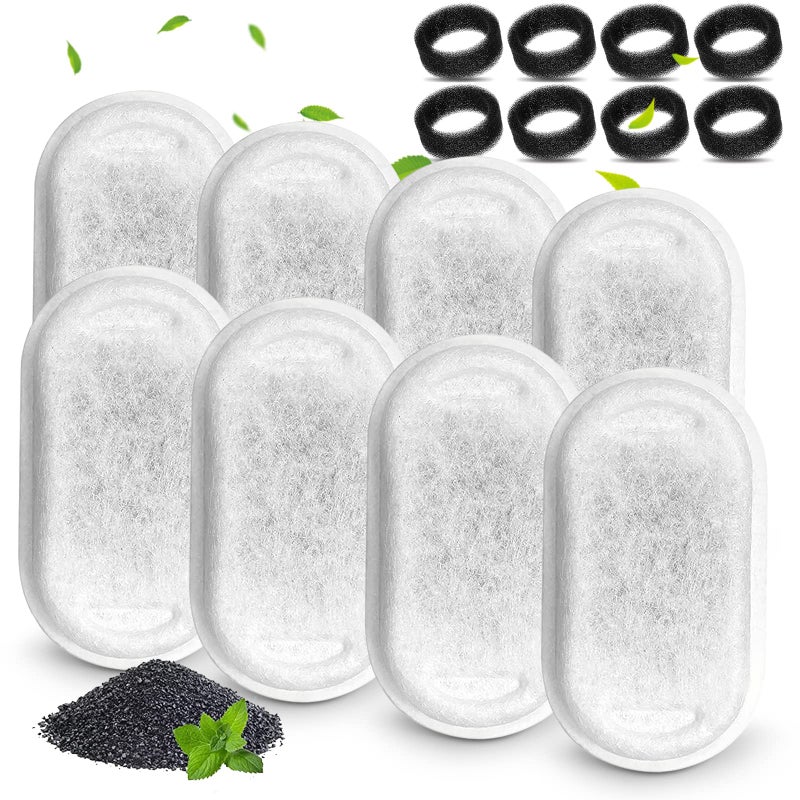 Cirfifth Cat Water Fountain Filters, Compatible with Stainless Steel Pet Fountain 8 Filters with 8 Sponges Replacement Filters for Cat Fountain (8 Filters& 8 Sponges) - Image 1