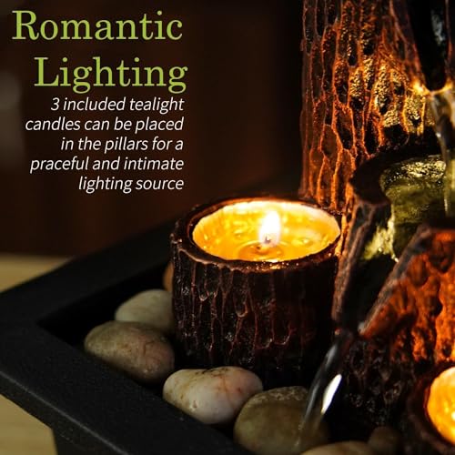 HOME CUBE Polyresin Tabletop Indoor Waterfall Fountain with Tea Light Candle Holder for Home Decor, Showpiece Fountain for Living Room Housewarming Gift Zen Water Fountain - 23x17.5x23.5cm (FT_04) - Image 5
