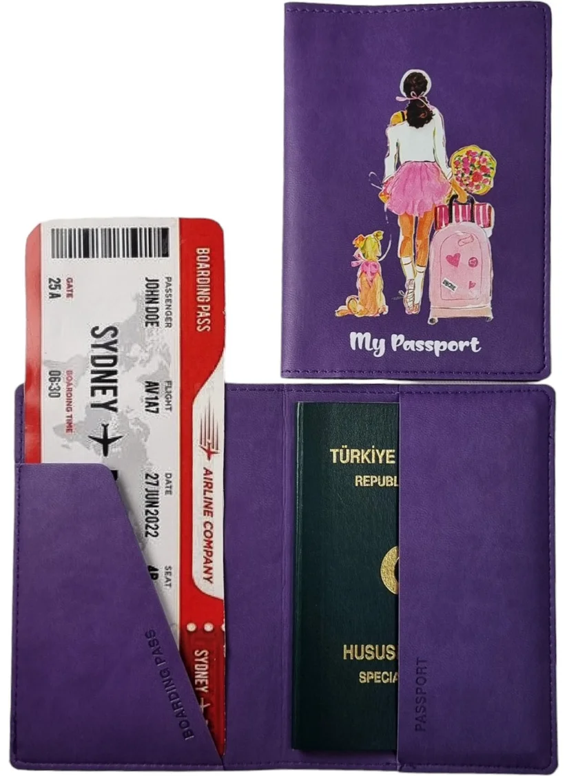 سميرنا Acar Mira Vegan Leather Printed Passport Cover Passport Travel Wallet Dark Purple