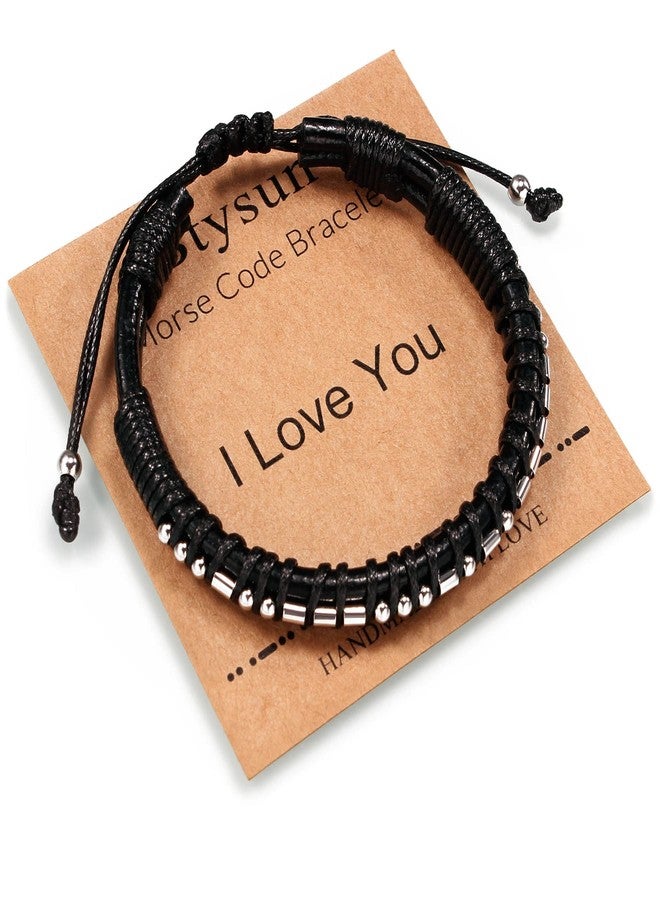 Btysun Valentines Day Gifts for Him Boyfriend Morse Code Bracelets for Men Husband Mens Bracelets Graduation Gifts for Him Fathers Day Adjustable Leather Bracelet Motivational Birthday Annivesary Jewelry - Image 1