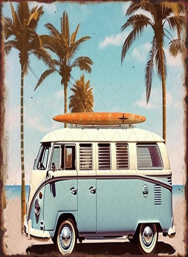 Flyhaw Beach Decor Vintage Surf Van Metal Sign Surf Decor for Open-Air bar Porch Beach Wall Art Beach Themed Gifts 8x12 Inch - Image 1