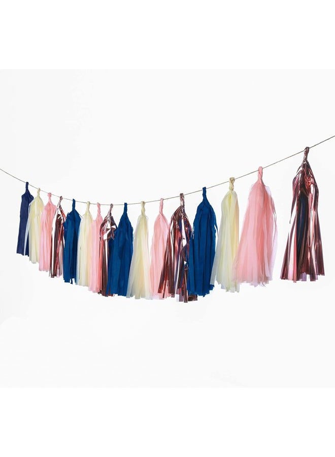 Autupy 20 PCS Navy Blue Rose Gold Tassels Garland Tissue Paper Tassels Banner DIY Kit for Baby Shower Navy Party Birthday Party Wedding Decorations - Image 3