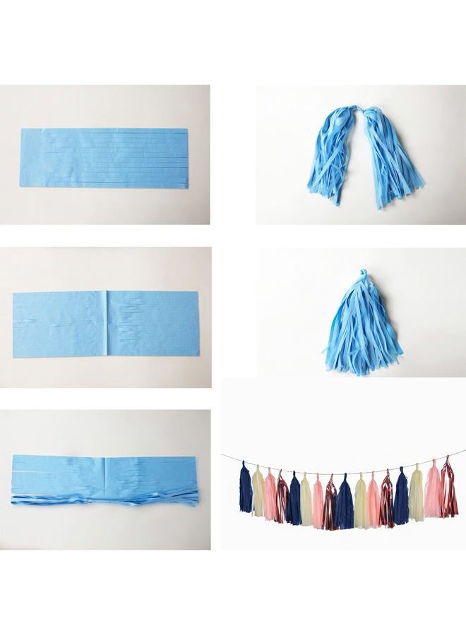 Autupy 20 PCS Navy Blue Rose Gold Tassels Garland Tissue Paper Tassels Banner DIY Kit for Baby Shower Navy Party Birthday Party Wedding Decorations - Image 4
