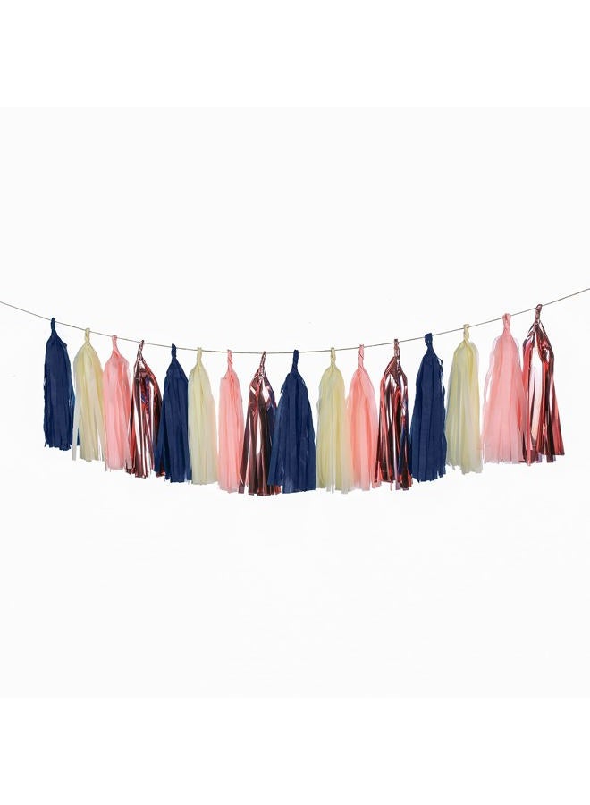 Autupy 20 PCS Navy Blue Rose Gold Tassels Garland Tissue Paper Tassels Banner DIY Kit for Baby Shower Navy Party Birthday Party Wedding Decorations - Image 2