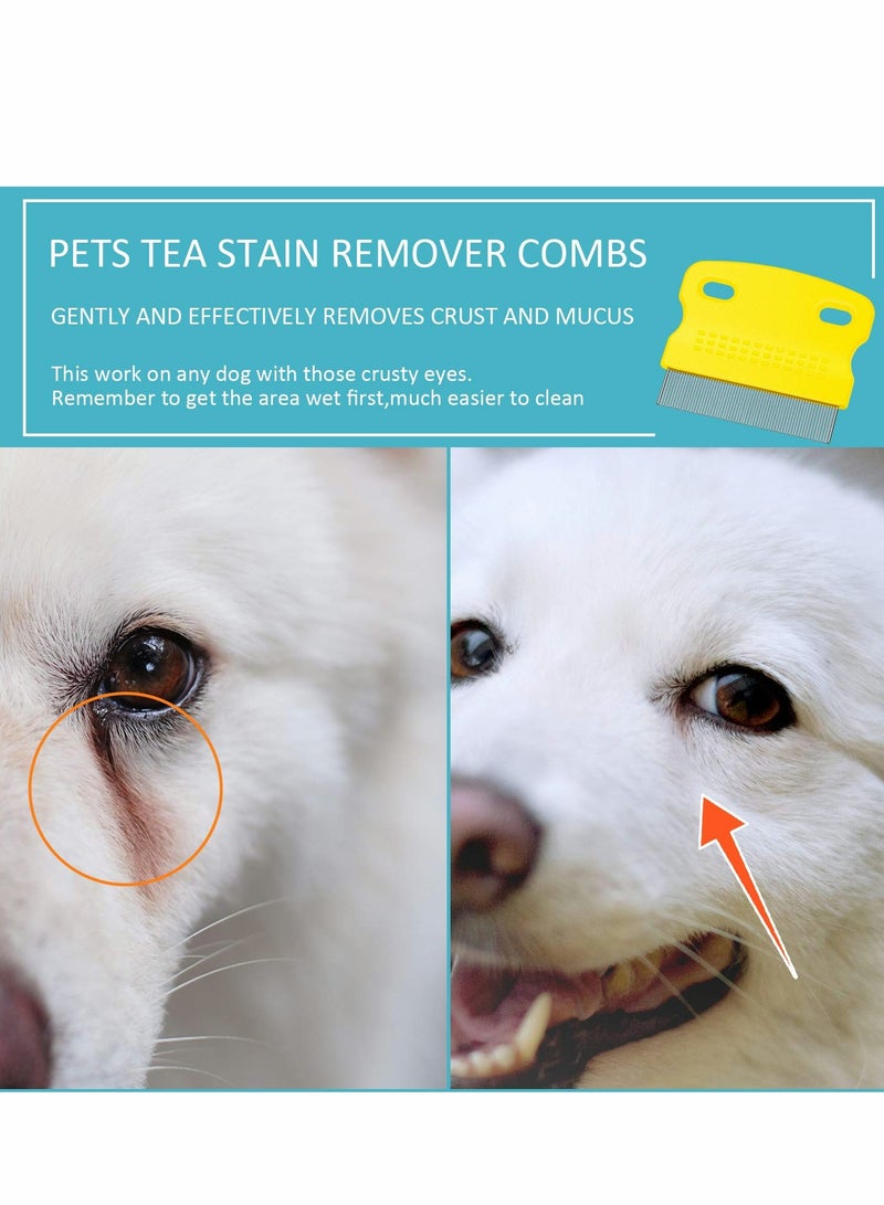 6 Pcs Pet Combs Cat Tear Stain Dog Grooming Flea Comb, Stainless Steel Tool Removal Dandruff, Clean Mucus and Stains Ideal for All Types of Hair