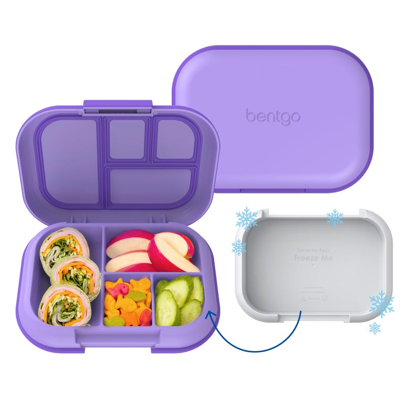 Bentgo Bentgo Chill Kids LeakProof Lunch Box  4Compartment Bento Box with BuiltIn Ice Pack 33 Cup Capacity PFAS  BPAFree Microwave  Dishwasher Safe Ideal Size for Ages 3 to 7 Purple