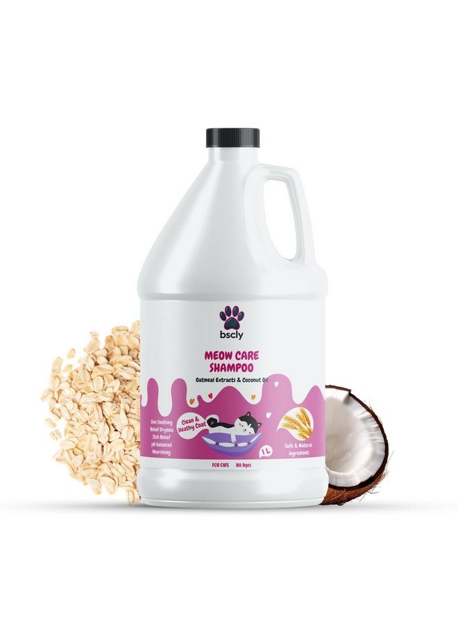 Harrods Bscly Meow Cat Shampoo 1000Ml - Enriched with Oatmeal Extract & Coconut Oil - Moisturizes & Heals Skin Cat Shampoo for Persian Cat Hair Fall, Normal Cat, Kitten Shampoo - Image 1