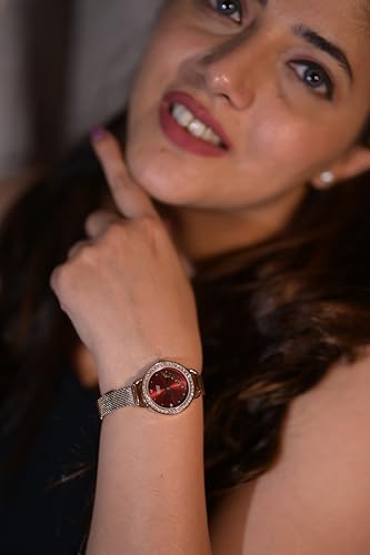 Ajanta Quartz Analog Women's Wrist Watch| Diamond Studded Dial | Elegant Design | AWC203KTL | Stylish Ladies Watch - Image 3