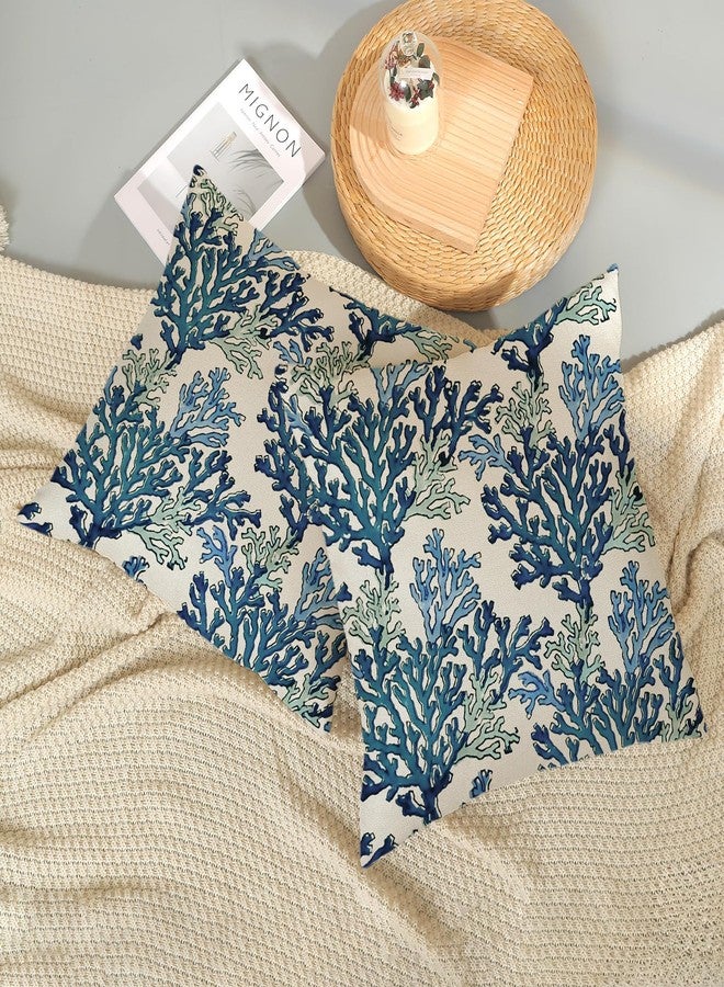 OFIRD Summer Coastal Pillow Covers 18x18 Pack of 2 Navy Blue Coral Throw Pillow Cover Coral Branch Ocean Themed Beach Decor Pillowcase Beachy Nautical Cushion Case for Sofa Couch Outdoor Decor - Image 5