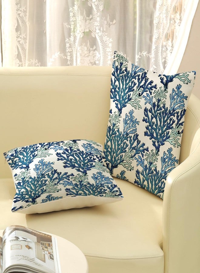 OFIRD Summer Coastal Pillow Covers 18x18 Pack of 2 Navy Blue Coral Throw Pillow Cover Coral Branch Ocean Themed Beach Decor Pillowcase Beachy Nautical Cushion Case for Sofa Couch Outdoor Decor - Image 4