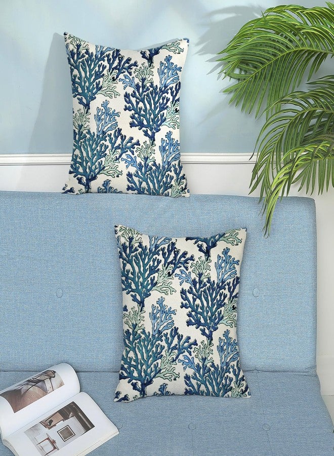 OFIRD Summer Coastal Pillow Covers 18x18 Pack of 2 Navy Blue Coral Throw Pillow Cover Coral Branch Ocean Themed Beach Decor Pillowcase Beachy Nautical Cushion Case for Sofa Couch Outdoor Decor - Image 3