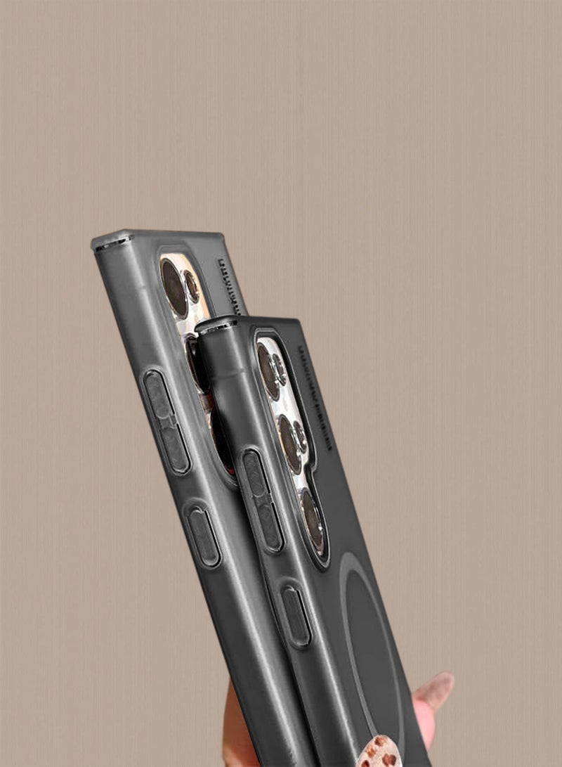 سيندي سامسونج جالاكسي S23 الترا 5 جي 2023 Syndee Series Hybrid شفاف Magsafe مع شحن مغناطيسي شفاه كاميرا مرفوعة غطاء جراب أنيق المظهر - أسود  - Image 3