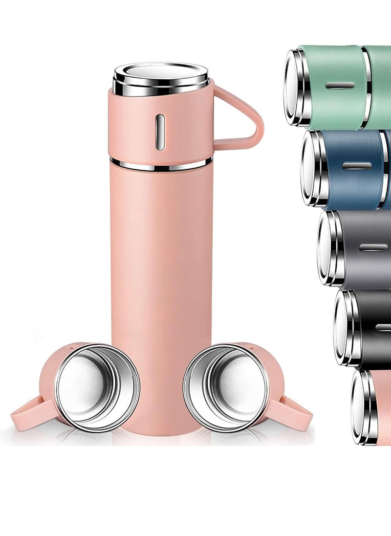 ELTRAZONE - 500ml Stainless Steel Vacuum Thermos Flask with Silicone Handle & Insulated Water Bottle – Set of 2 Stainless Steel Cups for Hot & Cold Beverages, Outdoor Travel, Gift Box (2 Pack Pink) - Image 1