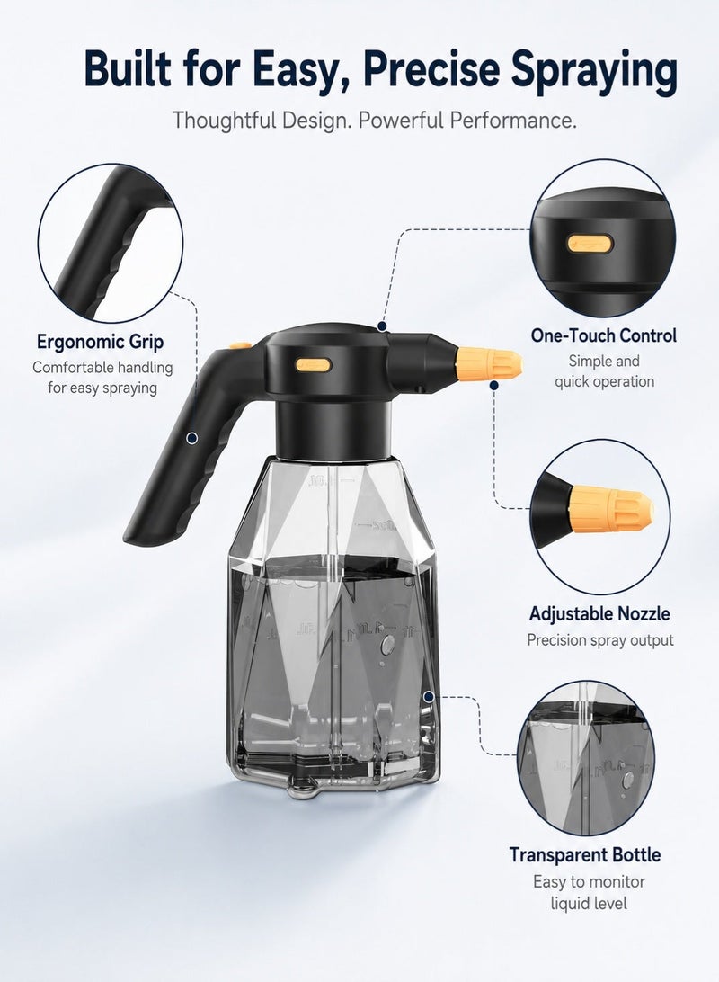 Sisily Electric Car Foam Sprayer,2L Rechargeable Sprayer, Portable Garden Watering Can, Plant Mister Spray Bottle, Battery Powered Sprayer for Indoor Plants, Succulents, Flowers, Car Cleaning - Image 3