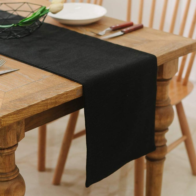 2 PIECE FABRIC IN 1 DINNING TABLE RUNNER 12 X 120 INCHES FARMHOUSE KITCHEN COFFEE BURLAP TABLE RUNNER FOR HOLIDAY PARTY BLACK
