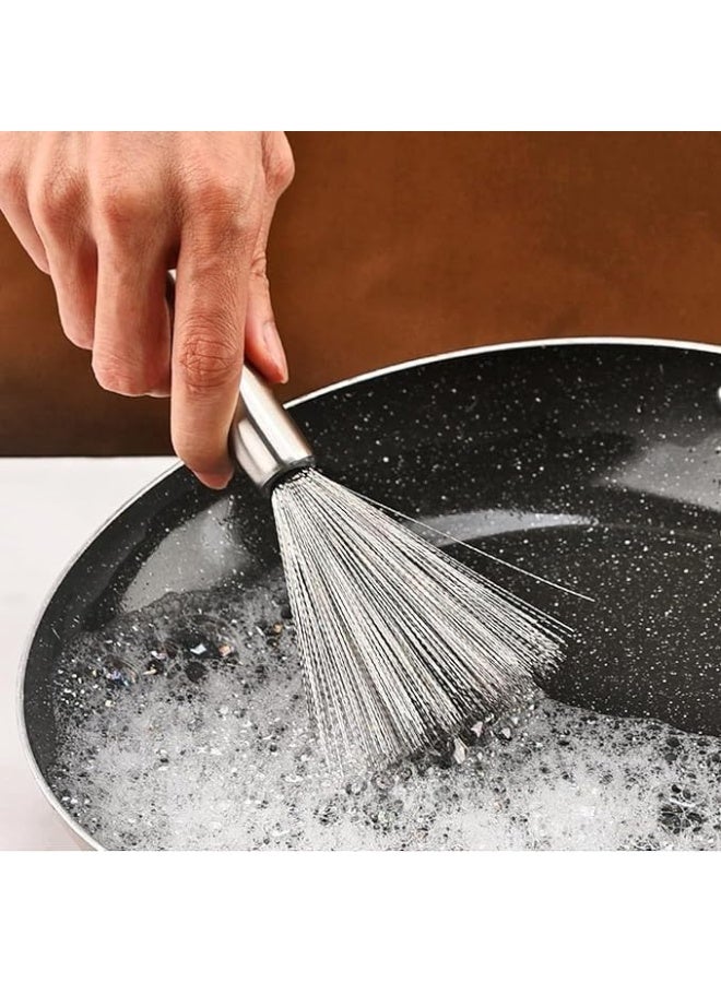 فرشاة تنظيف المطبخ | فرشاة تنظيف الأواني والمقالي متعددة الاستخدامات من الفولاذ المقاوم للصدأ | فرشاة تنظيف الأطباق بمقبض طويل مانعة للانزلاق | فرشاة تنظيف من الصوف الفولاذي بمقبض - Image 5
