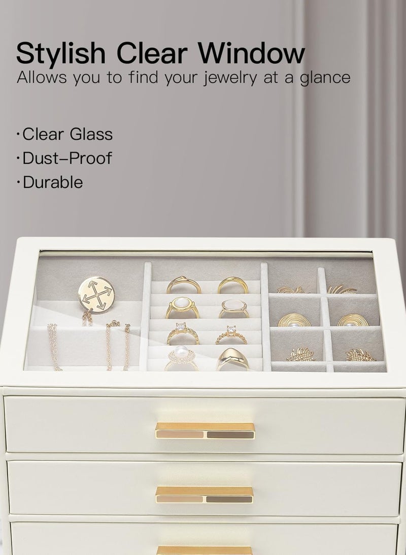 LOOPITYS Jewelry Box for Women/girl, Glass Lid Jewelry Organizer box,Transparent skylight accessory storage box with 3 Drawers for Necklaces Rings Earrings Bracelets Mother Day Gift for Mom - Cloud White - Image 5