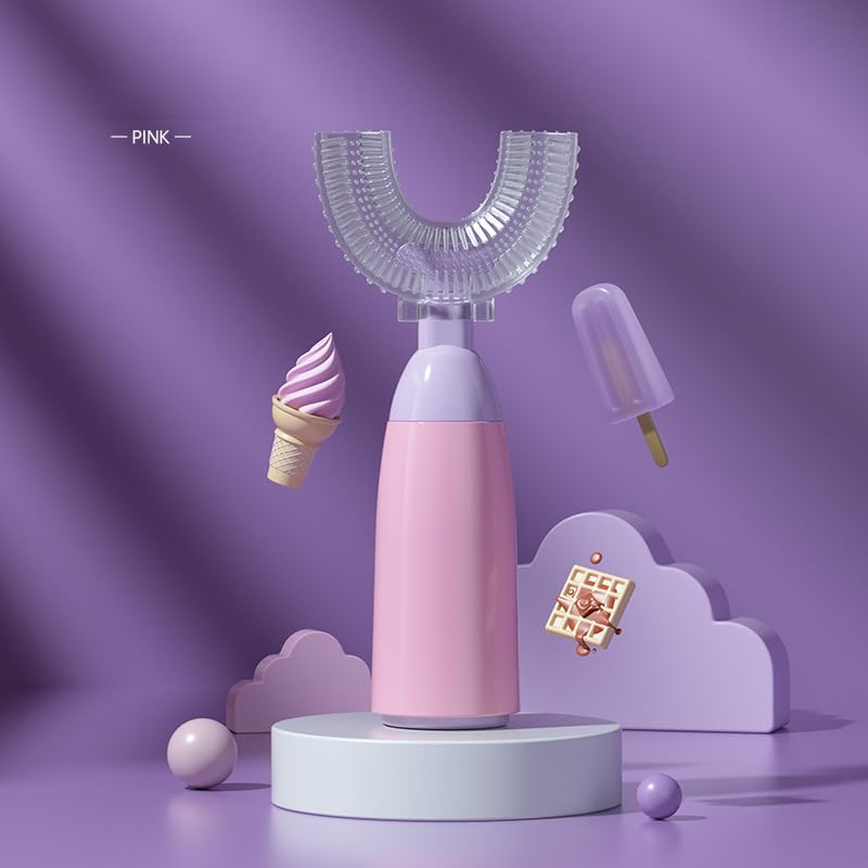 UPKARANWALE فرشاة أسنان يدوية على شكل U للأطفال من أبكارانوال، مع رأس فرشاة سيليكون ناعم بدرجة غذائية 1 قطعة، تنظيف الفم والأسنان بزاوية 360° بمقبض كرتوني على شكل دلفين للأطفال من 1-12 سنة (متعدد الألوان) - Image 3