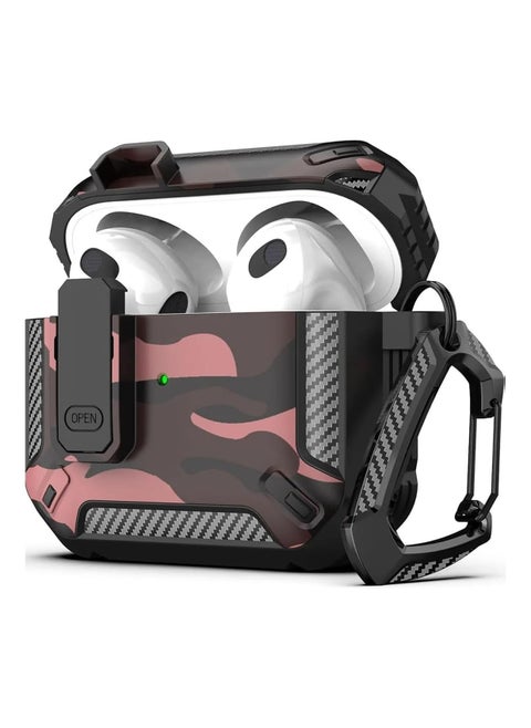 Compatible With AirPods 4 Case, Secure Lock Case Cover for Apple Airpods 4 with Active Noise Cancellation 2024, Airpods 4 with Keychain, Strong Drop Protection (Camo Red)