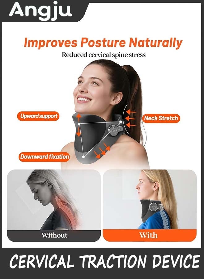 Angju Cervical Traction Device For Neck Pain Relief - Massager With Heat, Deep Tissue, Adjustable Stretcher Support Brace Home/Office/Travel - Image 4