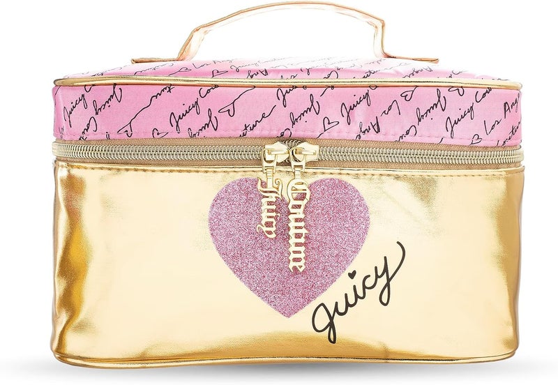 Juicy Couture Women's Cosmetics Bag - Travel Makeup and Toiletries Train Case Organizer, Size One Size, Metallic Gold