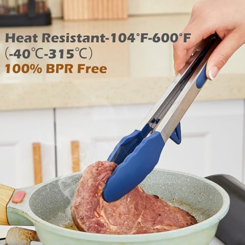 TOWINGO 9" Kitchen Tongs, 3Pcs Tongs for Cooking with Silicone Tips, Food Grade Small Silicone Tong, Mini Serving Tong for BBQ Salad(Gradient Blue) - Image 3
