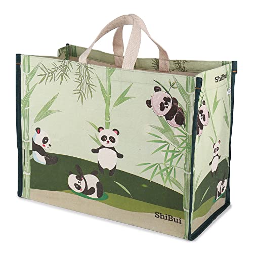 SHIBUI Big Heavy Duty Large Eco Waterproof Cotton Canvas Cloth Grocery Foldable Shopping Bag for Men Ladies Vegetable Milk Fruits with Hand Carry Handle Lunch Box Jhola Tote Bags (Panda Print, 1) - Image 1