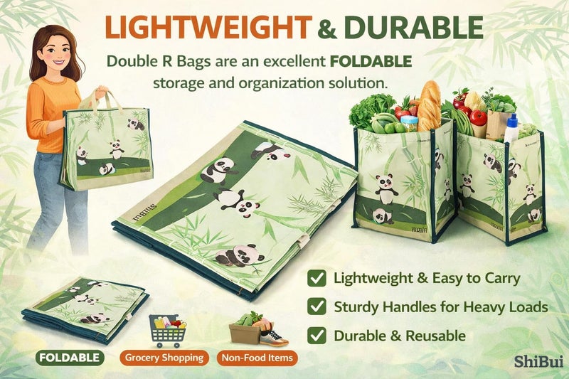 SHIBUI Big Heavy Duty Large Eco Waterproof Cotton Canvas Cloth Grocery Foldable Shopping Bag for Men Ladies Vegetable Milk Fruits with Hand Carry Handle Lunch Box Jhola Tote Bags (Panda Print, 1) - Image 5