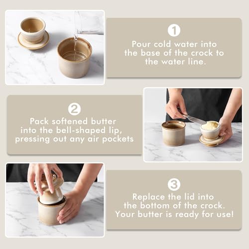 YDSluock Beige French Butter Dish,Handmade Reactive Glaze Ceramic Butter Crock with Water Line for Speradable Fresh Butter - Image 3