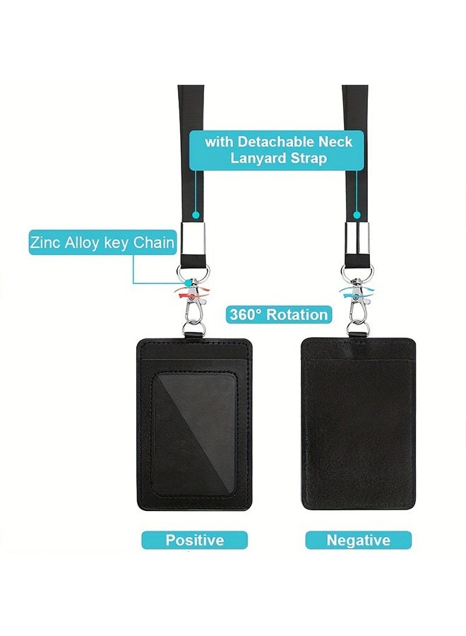 2 Piece ID Card Holder, with Lanyard and Retractable Badge Reel Clip, Unisex Leather ID Badge Holder Set for Work School and Metro Card - Image 4