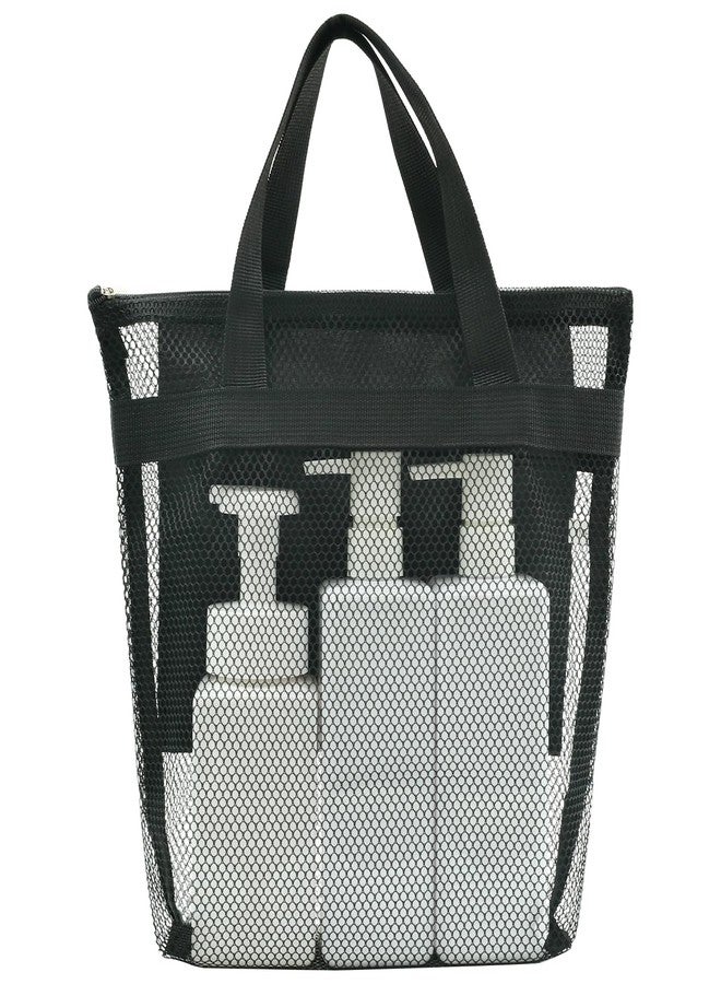 ASBEFORE Mesh Shower Caddy, Portable Shower Bag, Quick-Dry Hanging Caddy Bath Organizer with Zipper, Toiletry Bag Essentials for Camping Travel College Dorm Room Gym (Black) - Image 1