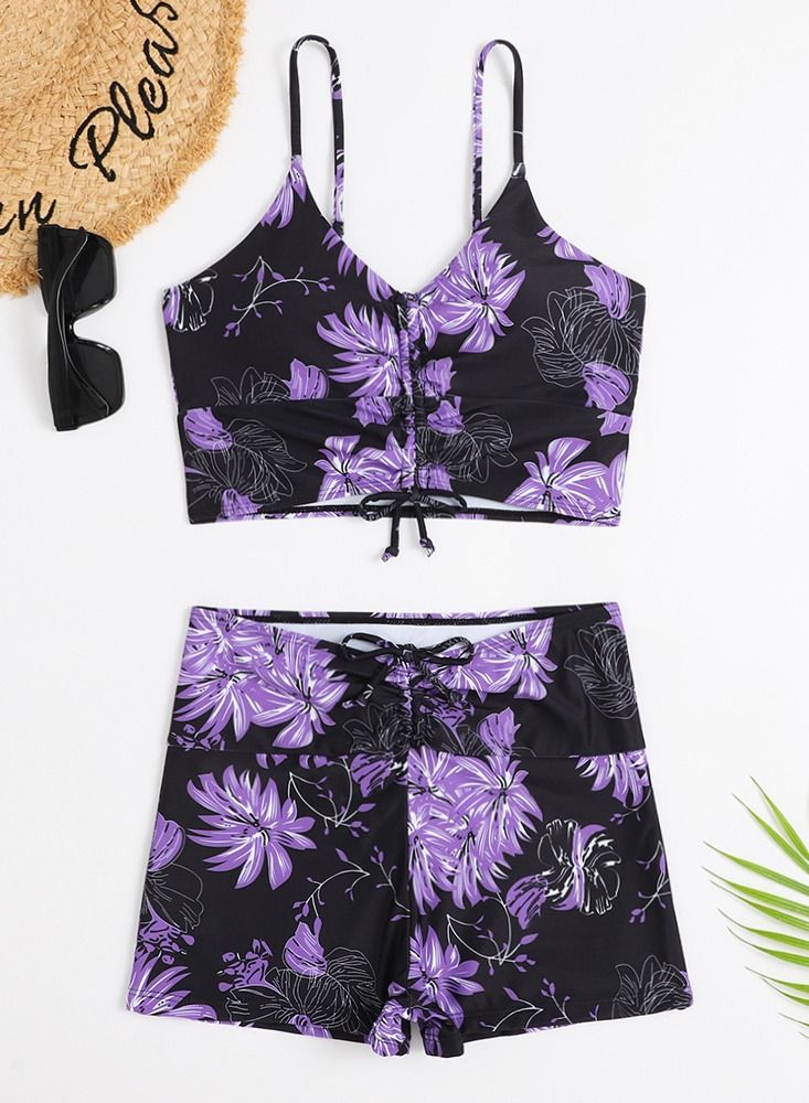 Loquat 2 Piece Boxer Swimsuit Beach Bikini Purple 