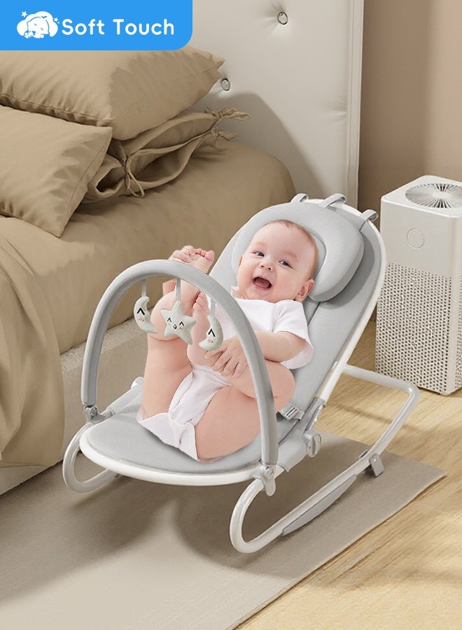 سوفت تاتش كرسي هزاز محمول للأطفال الصغار مع حامل ألعاب ومقعد أرجوحة للأطفال بحزام للأطفال من عمر 0 ​​إلى 6 أشهر - Image 2