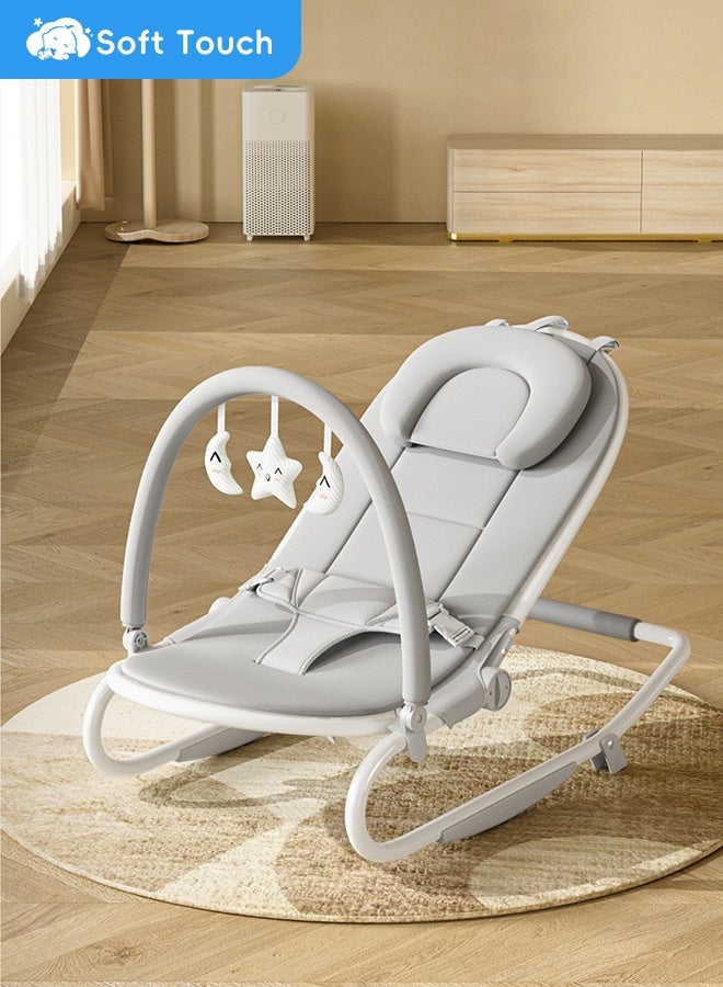 سوفت تاتش كرسي هزاز محمول للأطفال الصغار مع حامل ألعاب ومقعد أرجوحة للأطفال بحزام للأطفال من عمر 0 ​​إلى 6 أشهر - Image 1