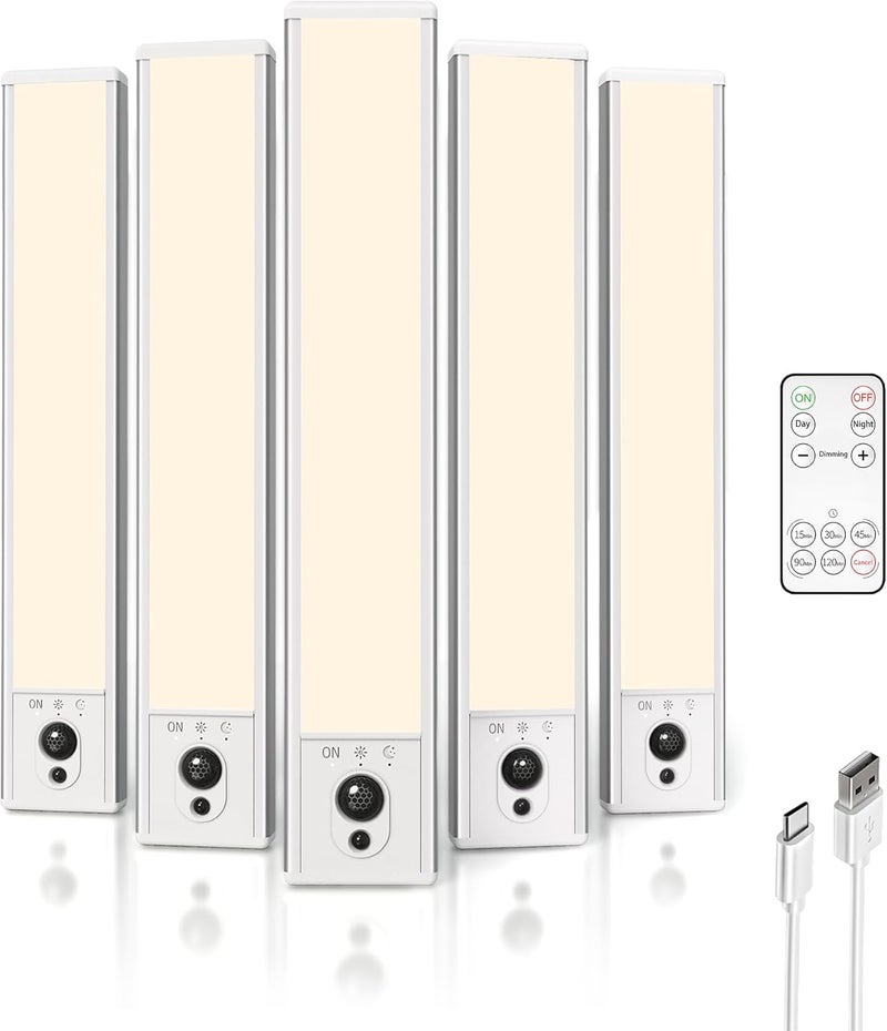 EZVALO Under Cabinet Lights, LED Closet Lights, Wireless USB Charging, Motion Sensor Lighting, Indoor 3500 K, Dimmable with Remote Control (Warm), Pack of 5 - Image 1