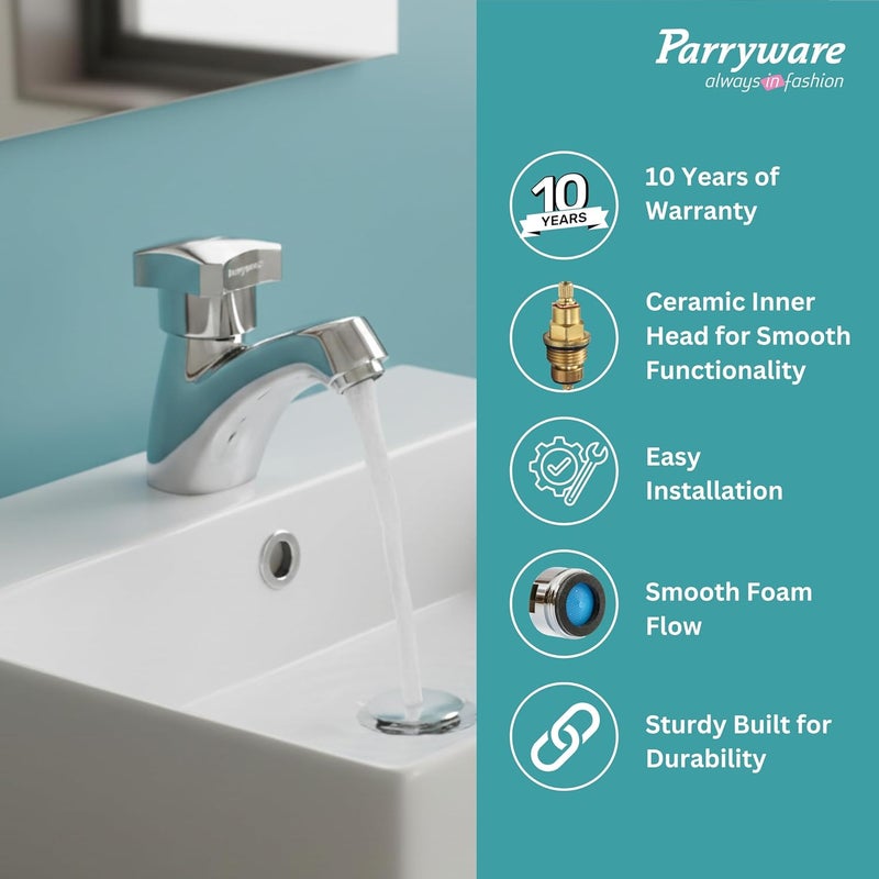 Parryware Jade Pillar Cock Twin Lever Pillar Tap for Bathroom | Cold Only Basin Faucet | Made of Brass | Mirror-Like Chrome Finish | Compact Design | 10 Years Warranty | G0202A1 - Image 4