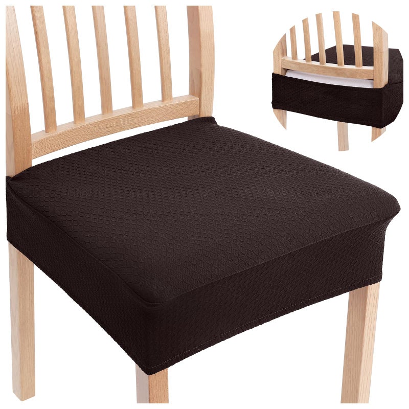 Smiry Stretch Jacquard Seat Covers for Dining Room Chairs Set of 4 Removable Washable Chair Seat Protector Slipcovers No Rear Covers Brown