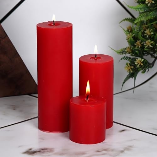 PROSPERRO LUMO By Parkash Candles Unscented Pillar Candles Set of 3 || 2x2, 2x4, 2x6 Inches || Paraffin Wax Candles || Home Decor (RED) - Image 3