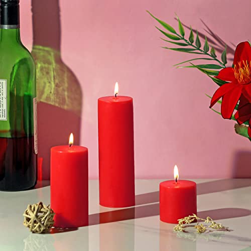 PROSPERRO LUMO By Parkash Candles Unscented Pillar Candles Set of 3 || 2x2, 2x4, 2x6 Inches || Paraffin Wax Candles || Home Decor (RED) - Image 1