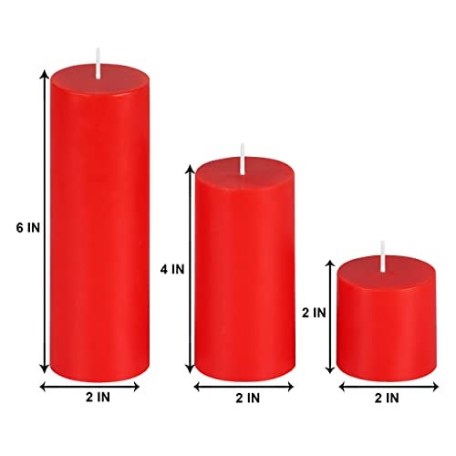 PROSPERRO LUMO By Parkash Candles Unscented Pillar Candles Set of 3 || 2x2, 2x4, 2x6 Inches || Paraffin Wax Candles || Home Decor (RED) - Image 5