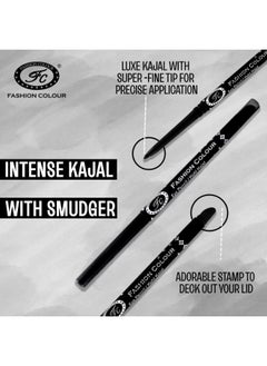Fashion Colour Intense Black Kajal with Smudger 12H Long Stay Waterproof Smudgeproof 3-in-1 Kajal Eyeliner Smokey Eyeshadow Matte  - Image 2