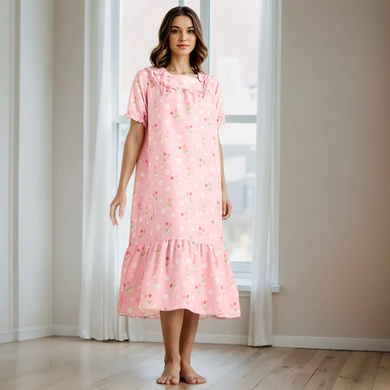 Splash FAV Floral Print Square Neck Night Dress
