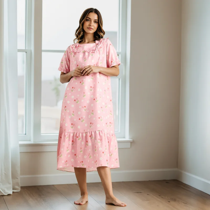 Splash FAV Floral Print Square Neck Night Dress