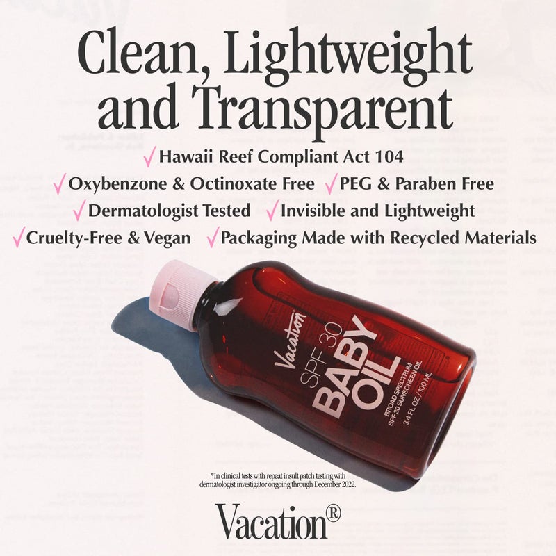 Vacation Baby Oil SPF 30 & Air Freshener Bundle, Hydrating & Nourishing, Mineral-Oil Free, Lightweight Formula, Transparent On All Skin Tones, Travel Size Sunscreen, 3.4 Fl. Oz. - Image 5