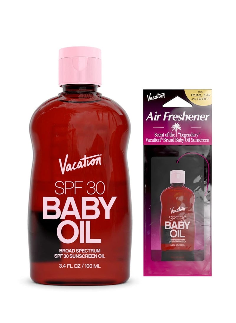 VACATION - Vacation Baby Oil SPF 30 + Air Freshener Bundle, Broad Spectrum SPF 30 Sunscreen Oil, Vegan Suntan Oil with Broad Spectrum SPF, Sunscreen Tanning Oil, TSA Friendly, Travel Size, 3.4 fl. oz. - Image 1