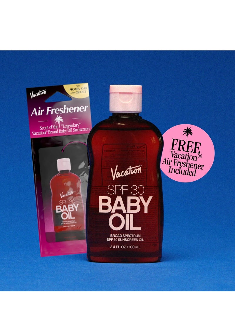 VACATION - Vacation Baby Oil SPF 30 + Air Freshener Bundle, Broad Spectrum SPF 30 Sunscreen Oil, Vegan Suntan Oil with Broad Spectrum SPF, Sunscreen Tanning Oil, TSA Friendly, Travel Size, 3.4 fl. oz. - Image 1