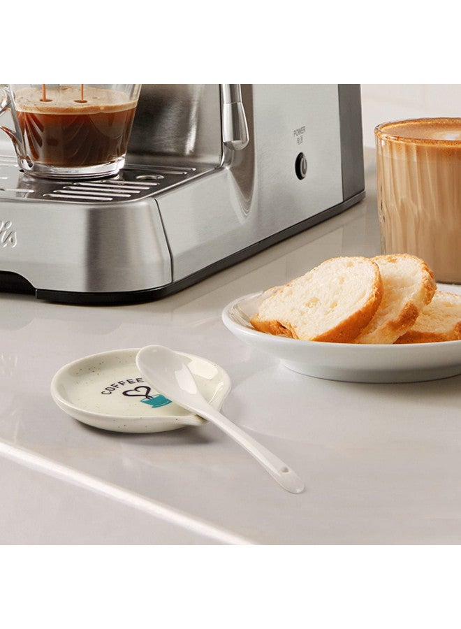 FANGSUN Ceramic Coffee Spoon Holder Rests for Coffee Station Decor, Mini Spoon Holder for Stove Top Countertop, Small Teaspoon Rest, Porcelain Spoon Holder For Coffee Bar Accessories, White, 3.5 Inch - Image 2