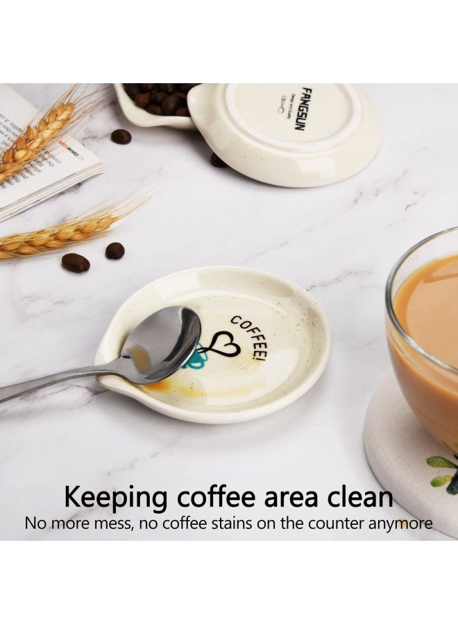 FANGSUN Ceramic Coffee Spoon Holder Rests for Coffee Station Decor, Mini Spoon Holder for Stove Top Countertop, Small Teaspoon Rest, Porcelain Spoon Holder For Coffee Bar Accessories, White, 3.5 Inch - Image 1