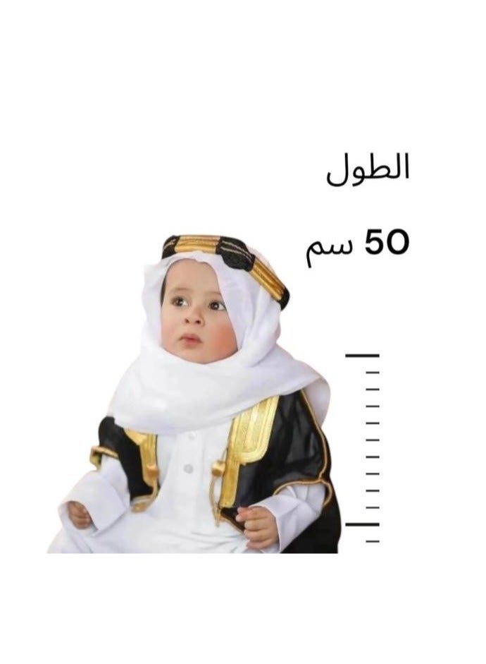 بهنس بشت مشلح ملكي فاخر (50سم) بشت مشلح ملكي فاخر باللون الأسود، تطريز ذهبي فاخر، مقاسات مختلفة للمواليد، الأطفال، الأولاد، الشباب، مناسب كهدية، هدايا للأطفال والأولاد، مشلح أسود، بشت أسود - Image 4