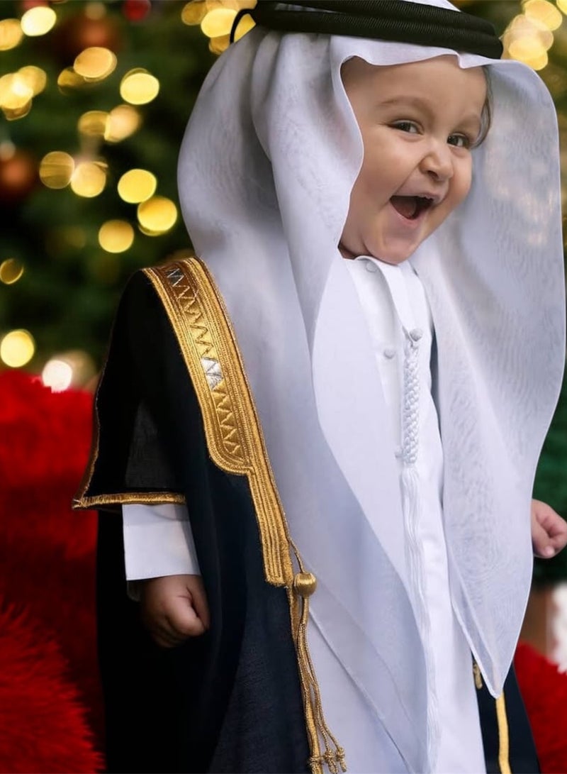 بهنس بشت مشلح ملكي فاخر (50سم) بشت مشلح ملكي فاخر باللون الأسود، تطريز ذهبي فاخر، مقاسات مختلفة للمواليد، الأطفال، الأولاد، الشباب، مناسب كهدية، هدايا للأطفال والأولاد، مشلح أسود، بشت أسود - Image 2